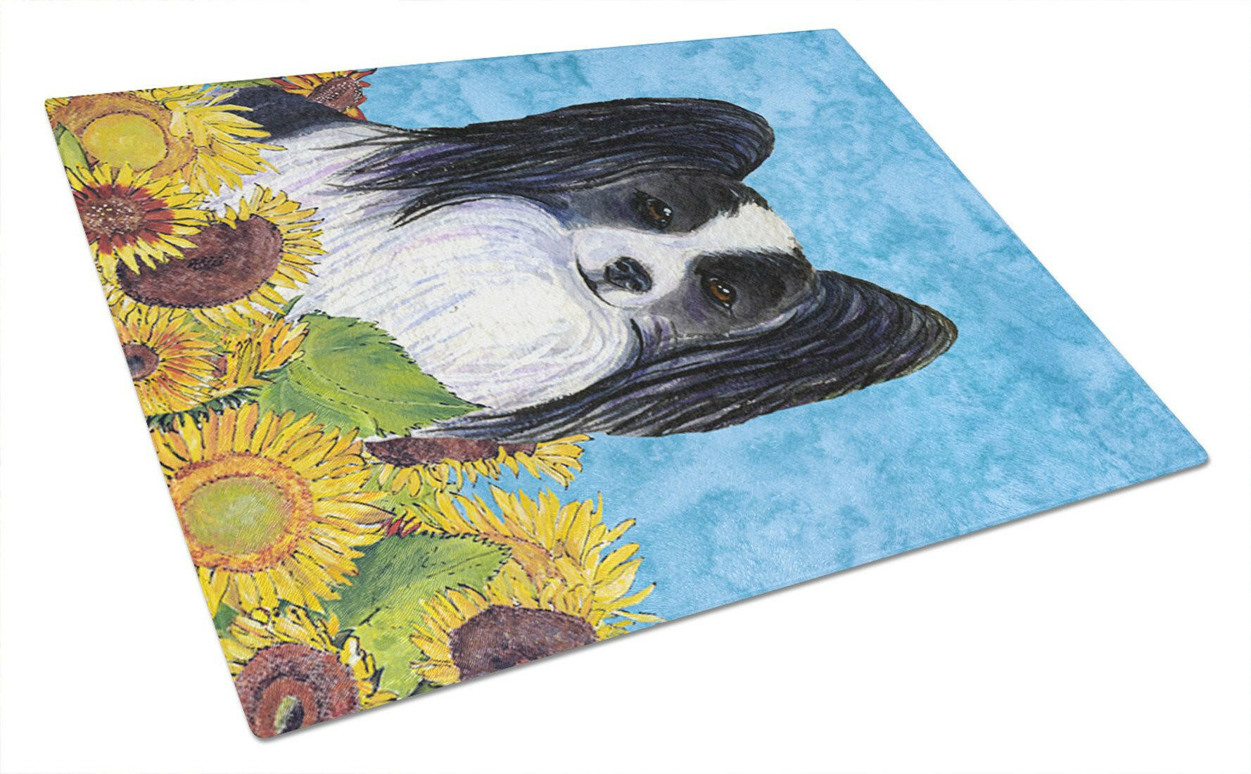 Papillon in Summer Flowers Cutting Board Tempered Glass Kitchen Cutting Surface, Heat Resistant Chopping, Non-Slip Feet, Food Prep & Serving