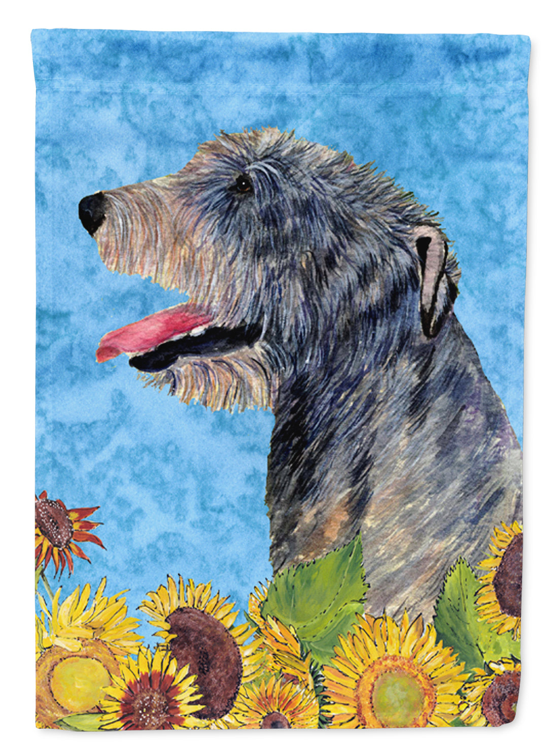 Irish Wolfhound in Summer Flowers House Flag 28x40 Porch Sleeve Pole Decorative Outside Yard Banner Artwork Wall Hanging, Polyester