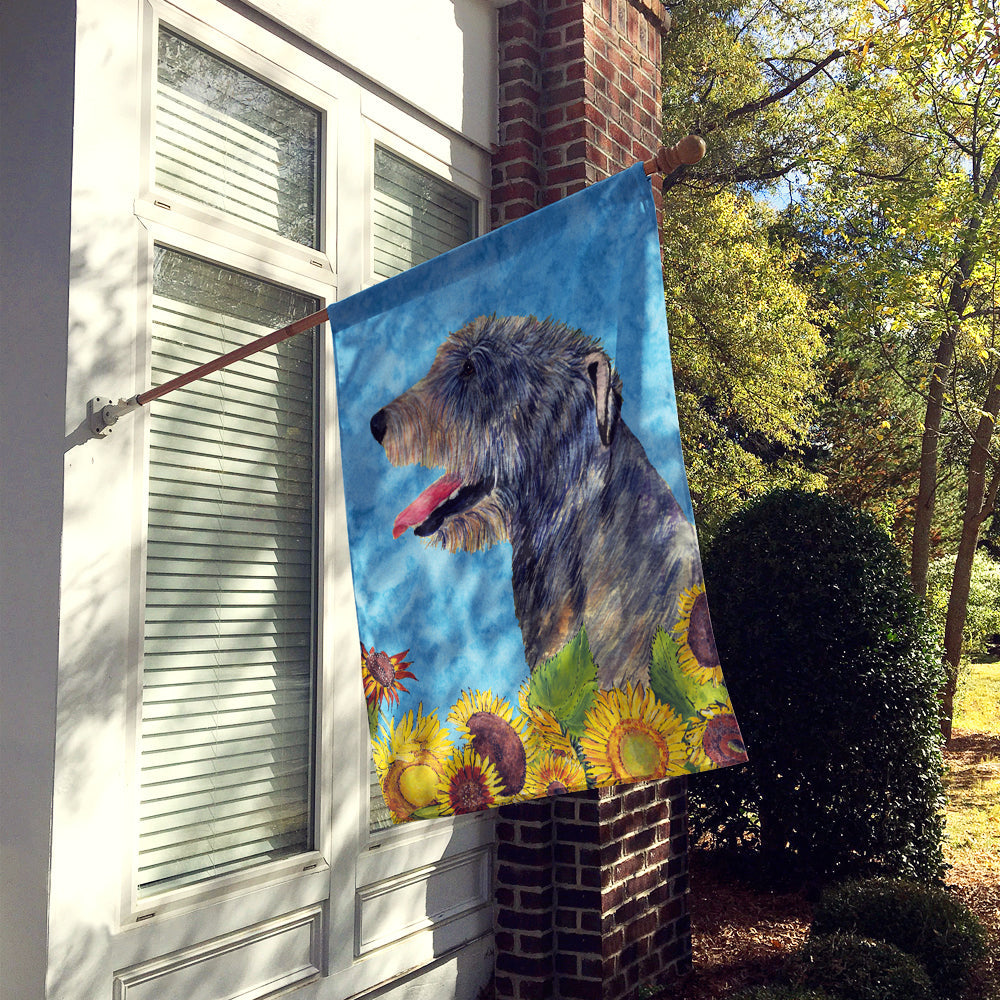 Irish Wolfhound in Summer Flowers House Flag 28x40 Porch Sleeve Pole Decorative Outside Yard Banner Artwork Wall Hanging, Polyester