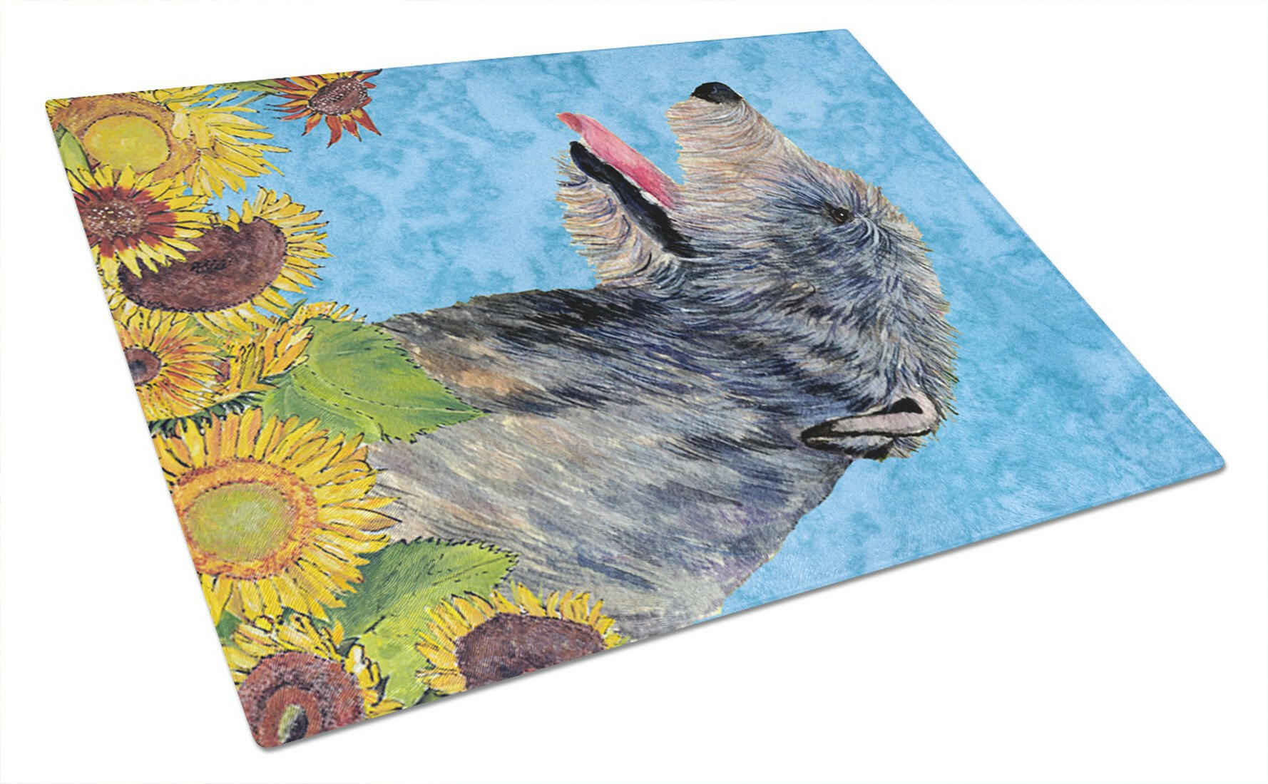 Irish Wolfhound in Summer Flowers Cutting Board Tempered Glass Kitchen Cutting Surface, Heat Resistant Chopping, Non-Slip Feet, Food Prep & Serving