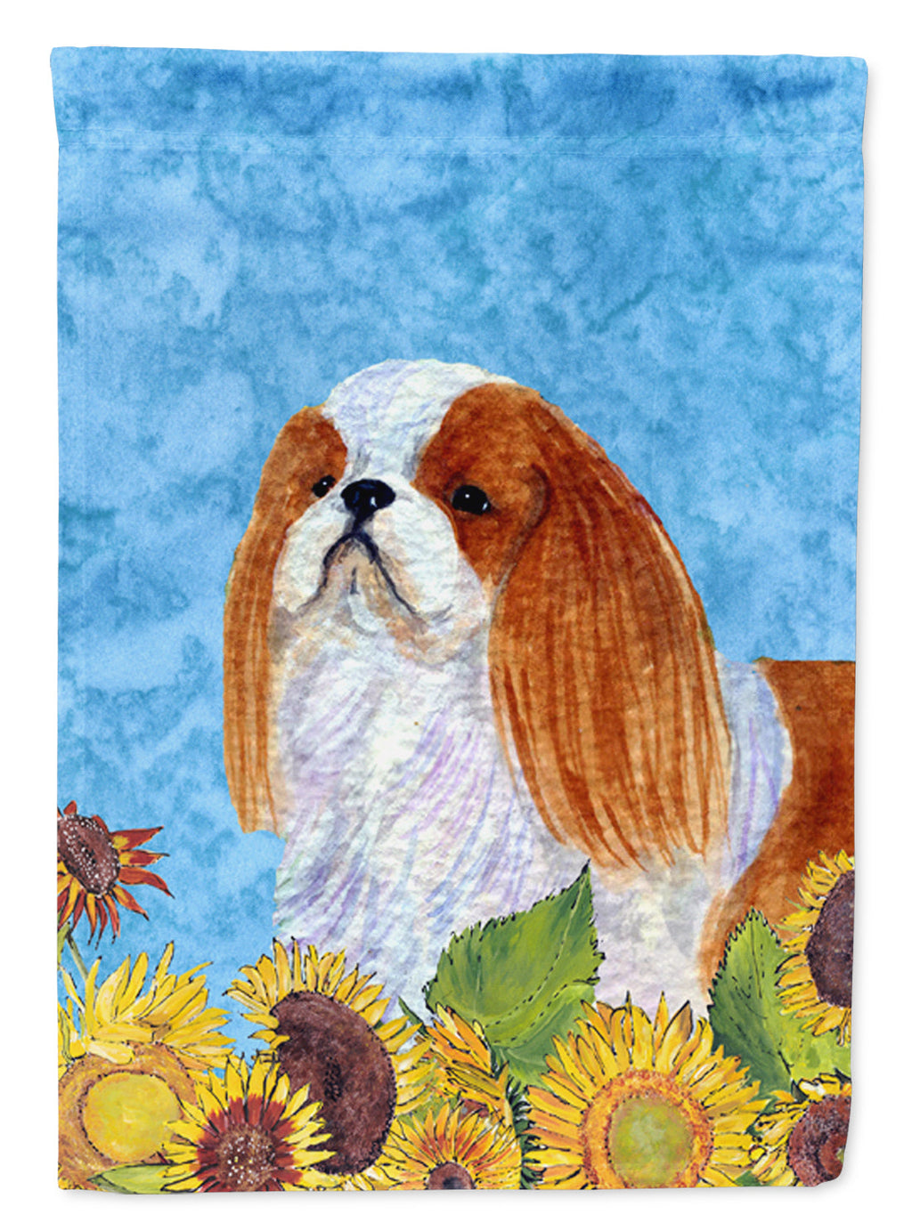 English Toy Spaniel in Summer Flowers House Flag 28x40 Porch Sleeve Pole Decorative Outside Yard Banner Artwork Wall Hanging, Polyester