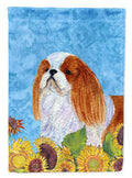 English Toy Spaniel in Summer Flowers House Flag 28x40 Porch Sleeve Pole Decorative Outside Yard Banner Artwork Wall Hanging, Polyester