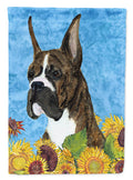 Boxer in Summer Flowers House Flag 28x40 Porch Sleeve Pole Decorative Outside Yard Banner Artwork Wall Hanging, Polyester