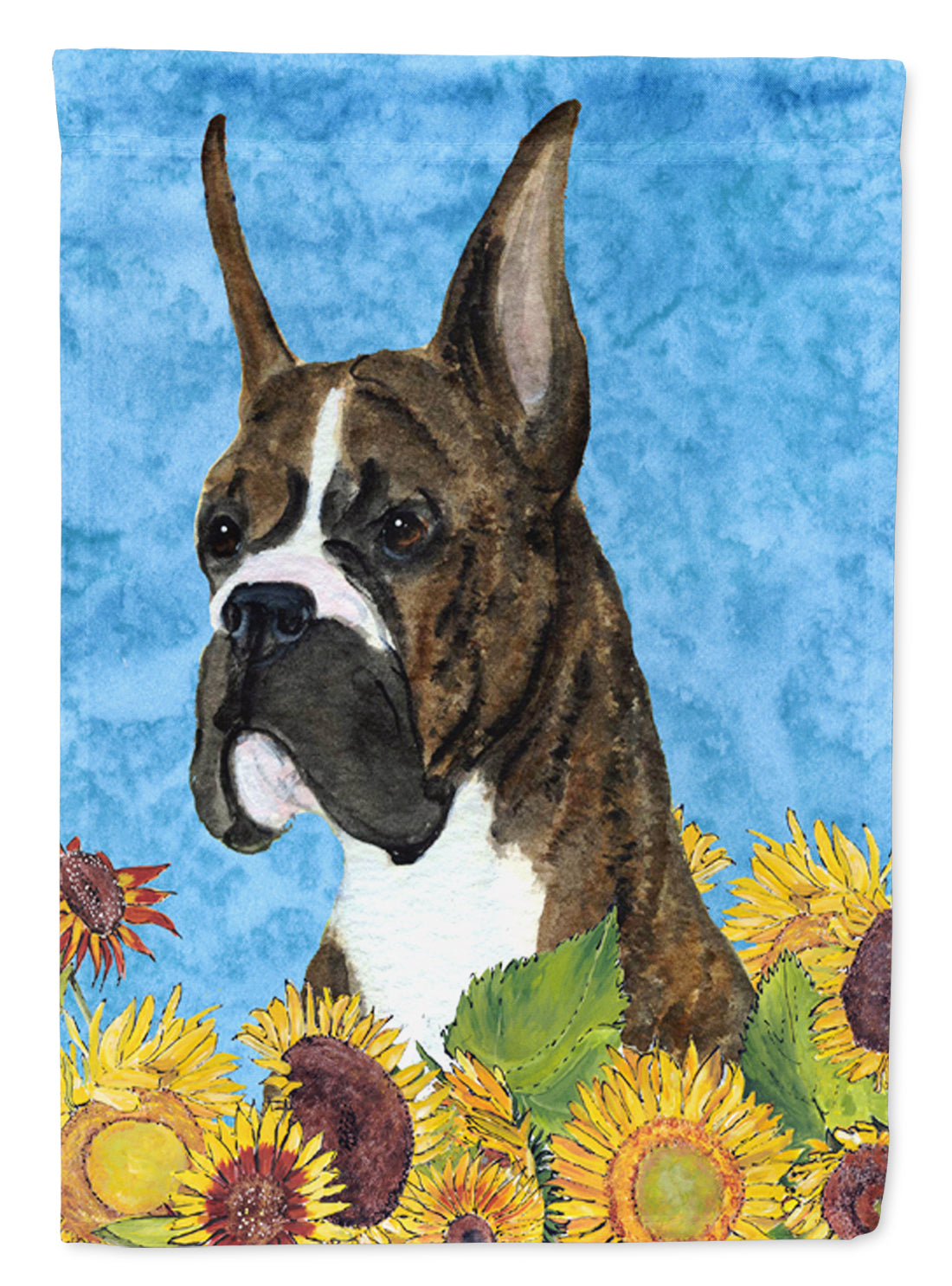 Boxer in Summer Flowers House Flag 28x40 Porch Sleeve Pole Decorative Outside Yard Banner Artwork Wall Hanging, Polyester
