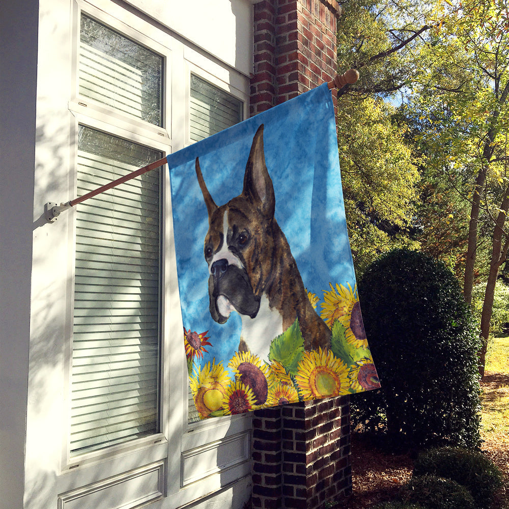 Boxer in Summer Flowers House Flag 28x40 Porch Sleeve Pole Decorative Outside Yard Banner Artwork Wall Hanging, Polyester