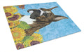 Boxer in Summer Flowers Cutting Board Tempered Glass Kitchen Cutting Surface, Heat Resistant Chopping, Non-Slip Feet, Food Prep & Serving
