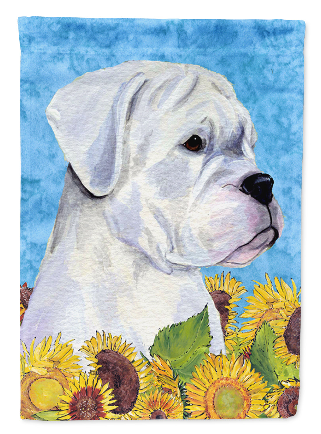 Boxer in Summer Flowers House Flag 28x40 Porch Sleeve Pole Decorative Outside Yard Banner Artwork Wall Hanging, Polyester