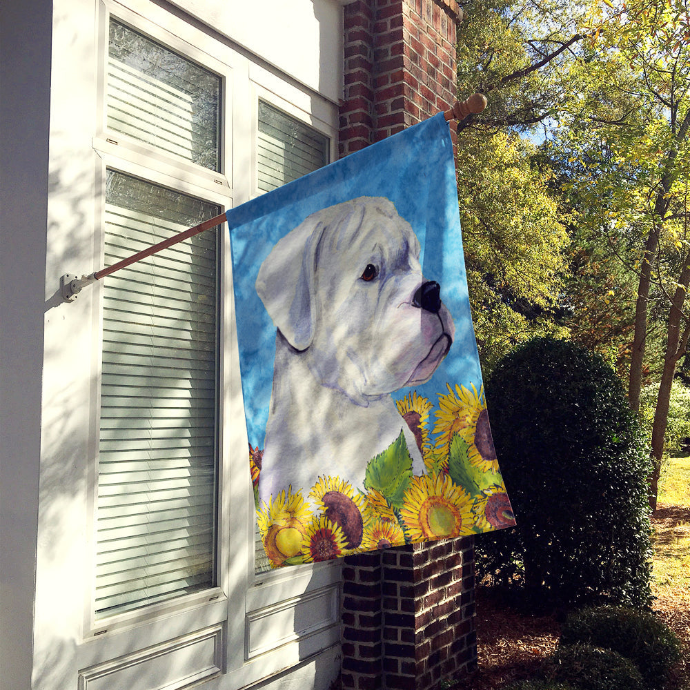 Boxer in Summer Flowers House Flag 28x40 Porch Sleeve Pole Decorative Outside Yard Banner Artwork Wall Hanging, Polyester