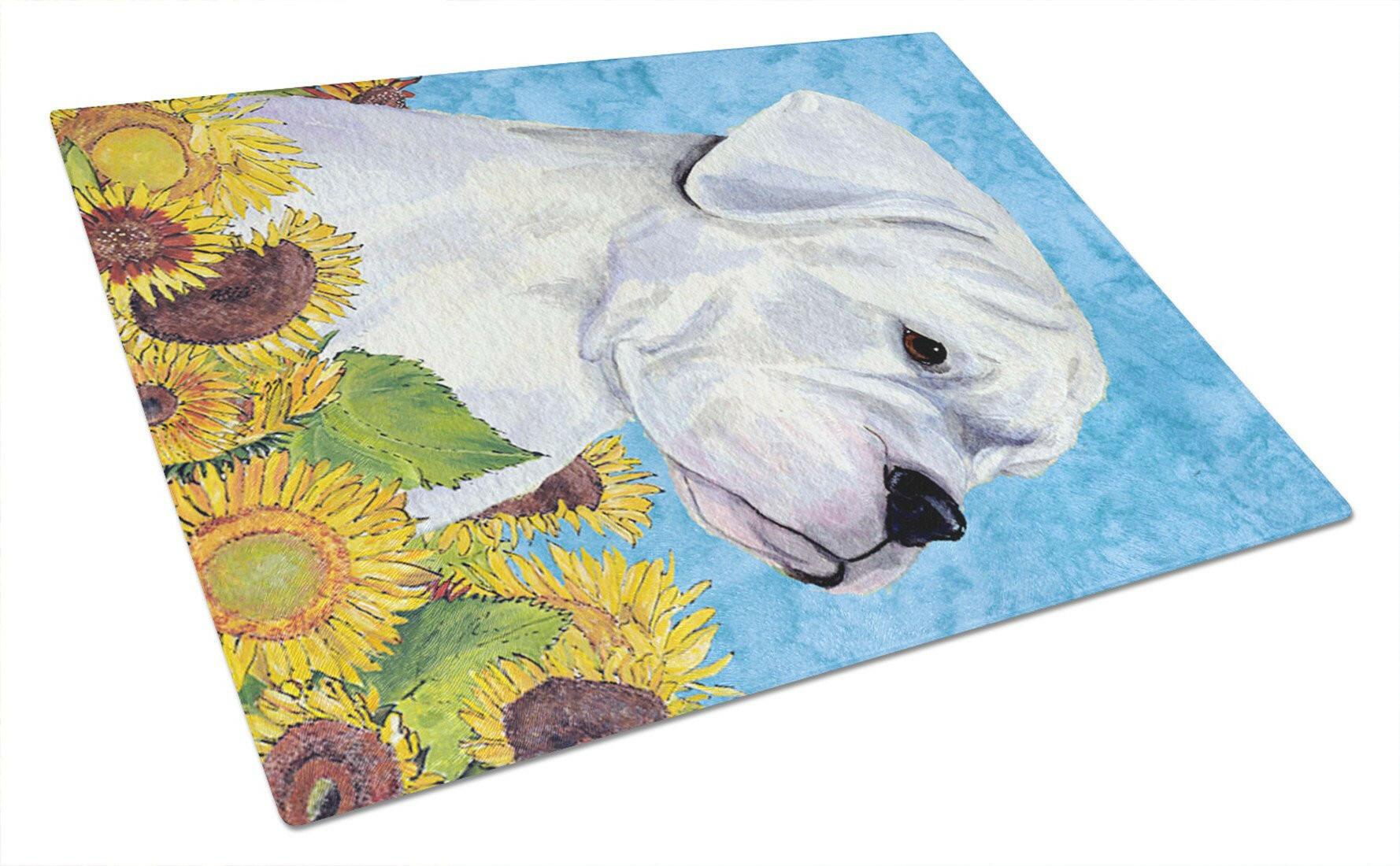 Boxer in Summer Flowers Cutting Board Tempered Glass Kitchen Cutting Surface, Heat Resistant Chopping, Non-Slip Feet, Food Prep & Serving