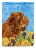 Sussex Spaniel in Summer Flowers House Flag 28x40 Porch Sleeve Pole Decorative Outside Yard Banner Artwork Wall Hanging, Polyester