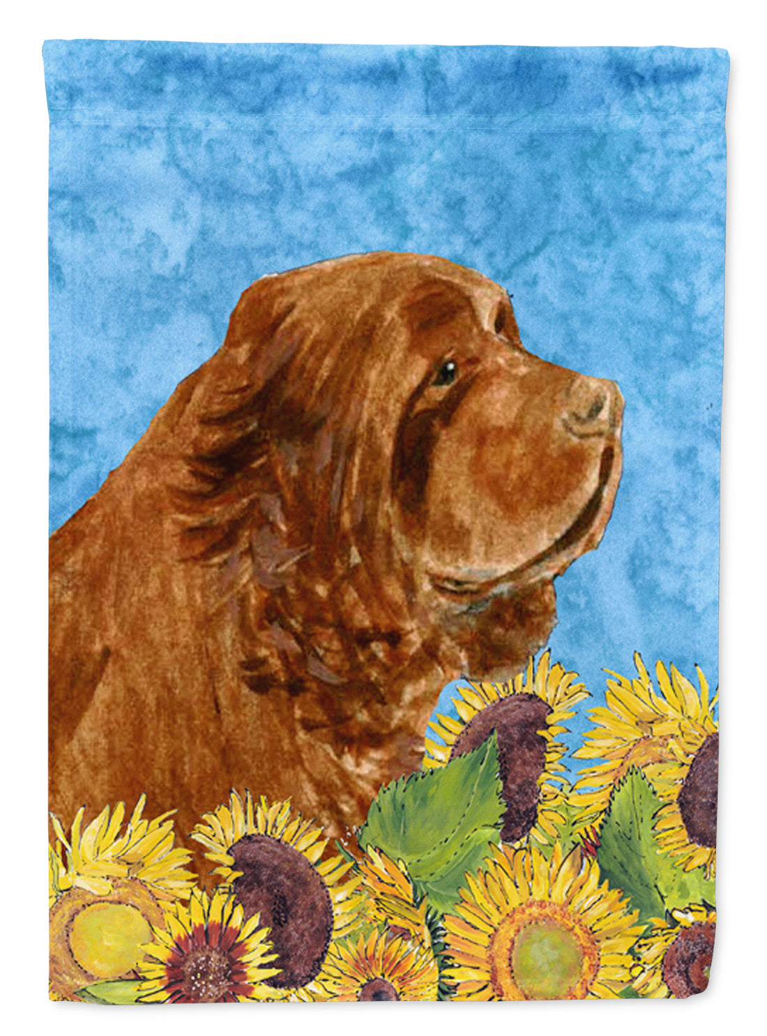 Sussex Spaniel in Summer Flowers House Flag 28x40 Porch Sleeve Pole Decorative Outside Yard Banner Artwork Wall Hanging, Polyester