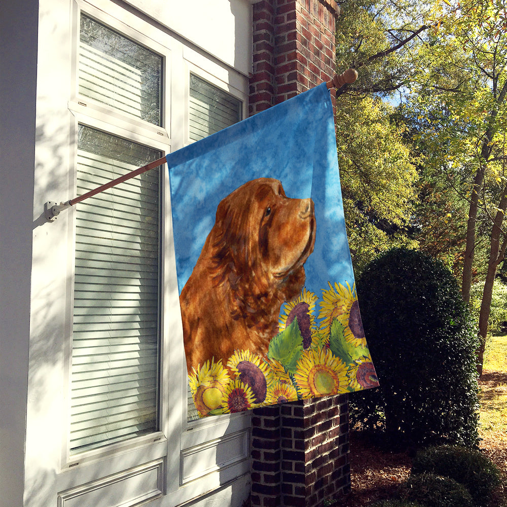 Sussex Spaniel in Summer Flowers House Flag 28x40 Porch Sleeve Pole Decorative Outside Yard Banner Artwork Wall Hanging, Polyester