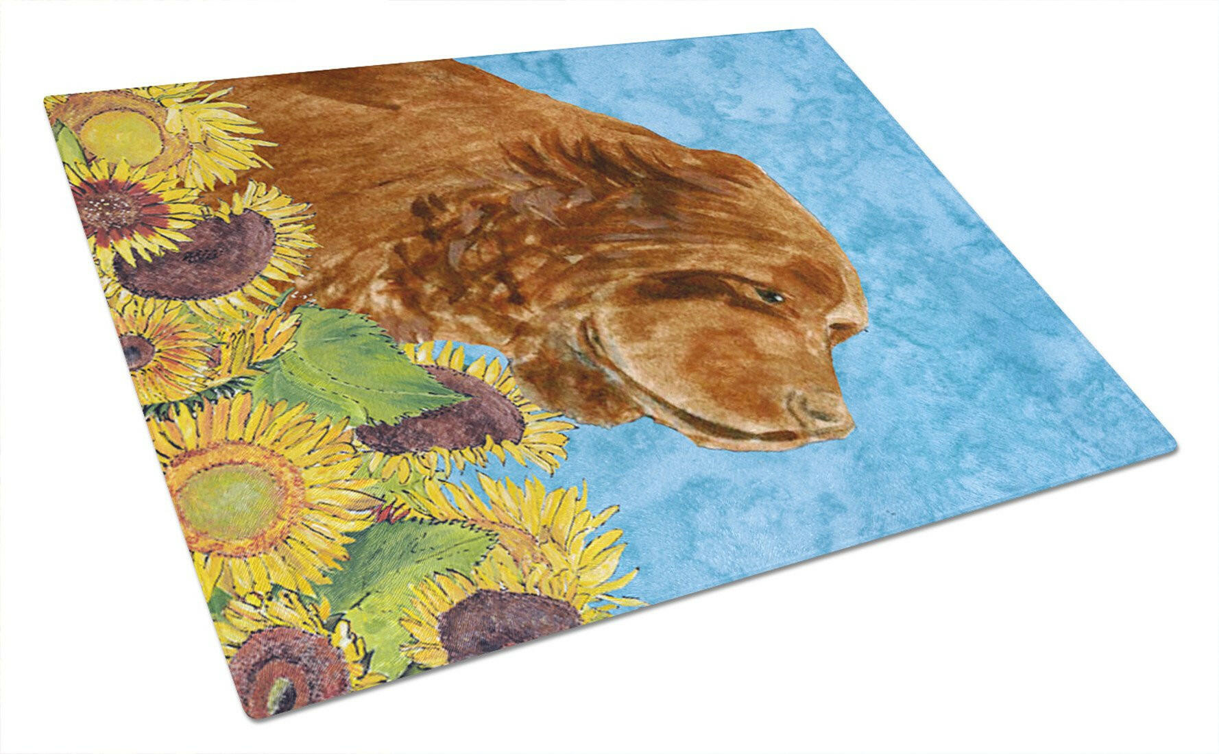 Sussex Spaniel in Summer Flowers Cutting Board Tempered Glass Kitchen Cutting Surface, Heat Resistant Chopping, Non-Slip Feet, Food Prep & Serving