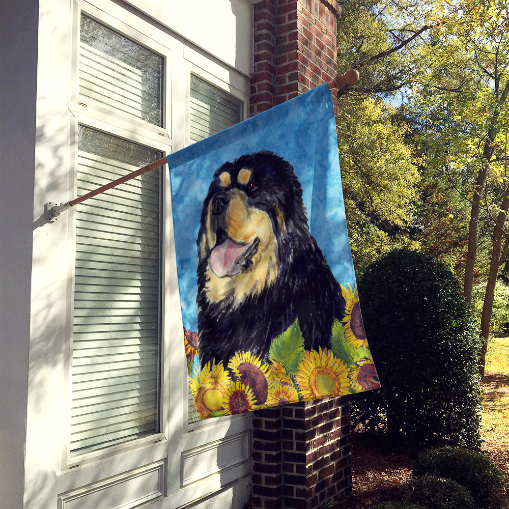 Tibetan Mastiff in Summer Flowers House Flag 28x40 Porch Sleeve Pole Decorative Outside Yard Banner Artwork Wall Hanging, Polyester