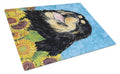 Tibetan Mastiff in Summer Flowers Cutting Board Tempered Glass Kitchen Cutting Surface, Heat Resistant Chopping, Non-Slip Feet, Food Prep & Serving