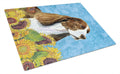 Springer Spaniel in Summer Flowers Cutting Board Tempered Glass Kitchen Cutting Surface, Heat Resistant Chopping, Non-Slip Feet, Food Prep & Serving
