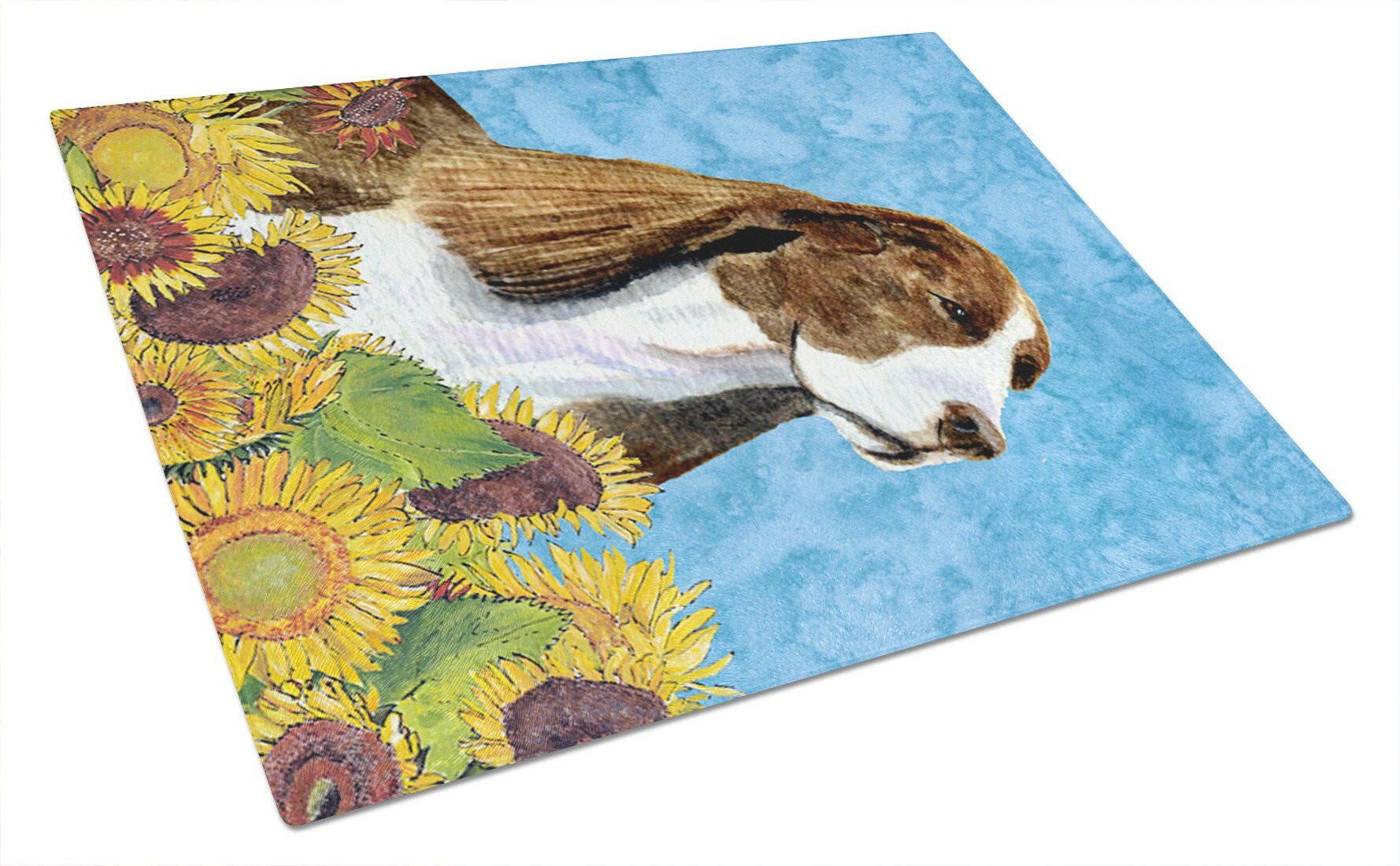 Springer Spaniel in Summer Flowers Cutting Board Tempered Glass Kitchen Cutting Surface, Heat Resistant Chopping, Non-Slip Feet, Food Prep & Serving