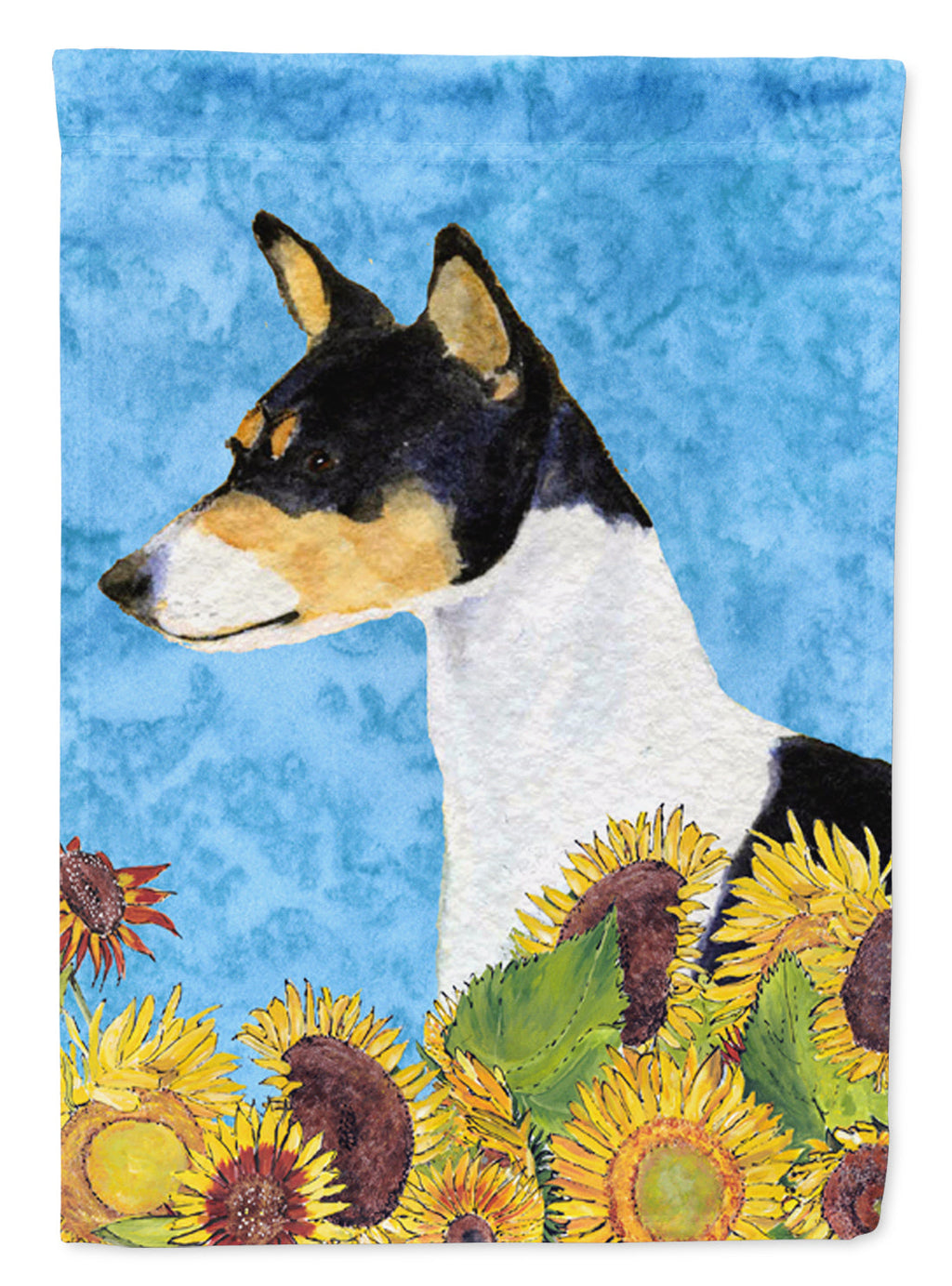 Basenji in Summer Flowers House Flag 28x40 Porch Sleeve Pole Decorative Outside Yard Banner Artwork Wall Hanging, Polyester
