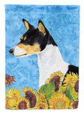 Basenji in Summer Flowers House Flag 28x40 Porch Sleeve Pole Decorative Outside Yard Banner Artwork Wall Hanging, Polyester