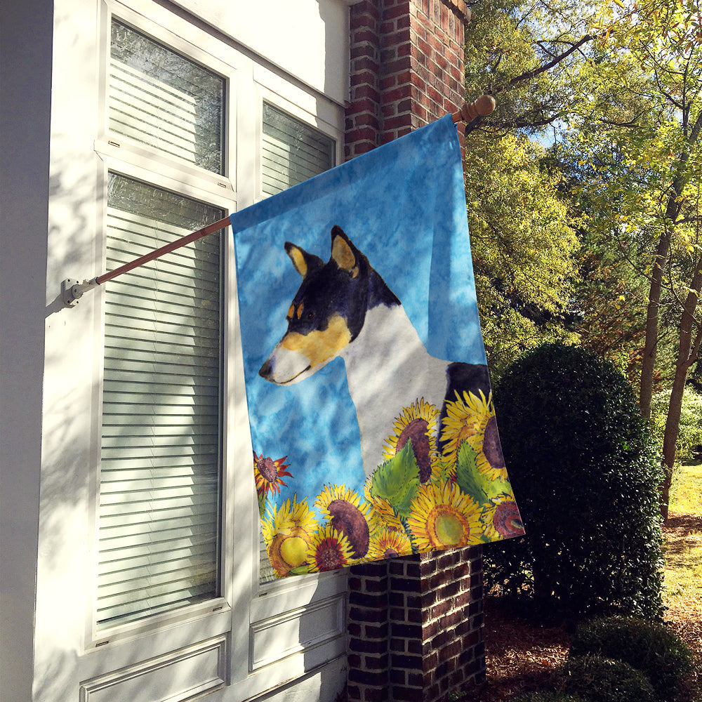 Basenji in Summer Flowers House Flag 28x40 Porch Sleeve Pole Decorative Outside Yard Banner Artwork Wall Hanging, Polyester