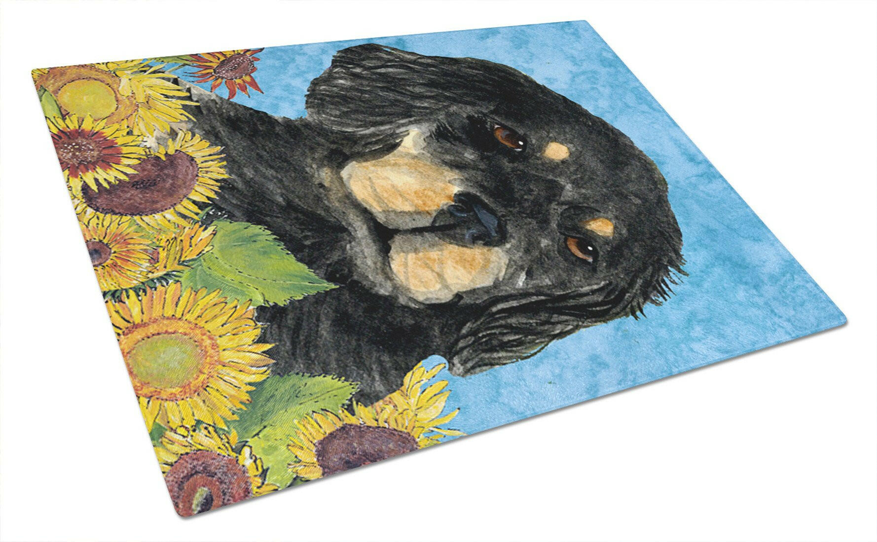 Gordon Setter in Summer Flowers Cutting Board Tempered Glass Kitchen Cutting Surface, Heat Resistant Chopping, Non-Slip Feet, Food Prep & Serving