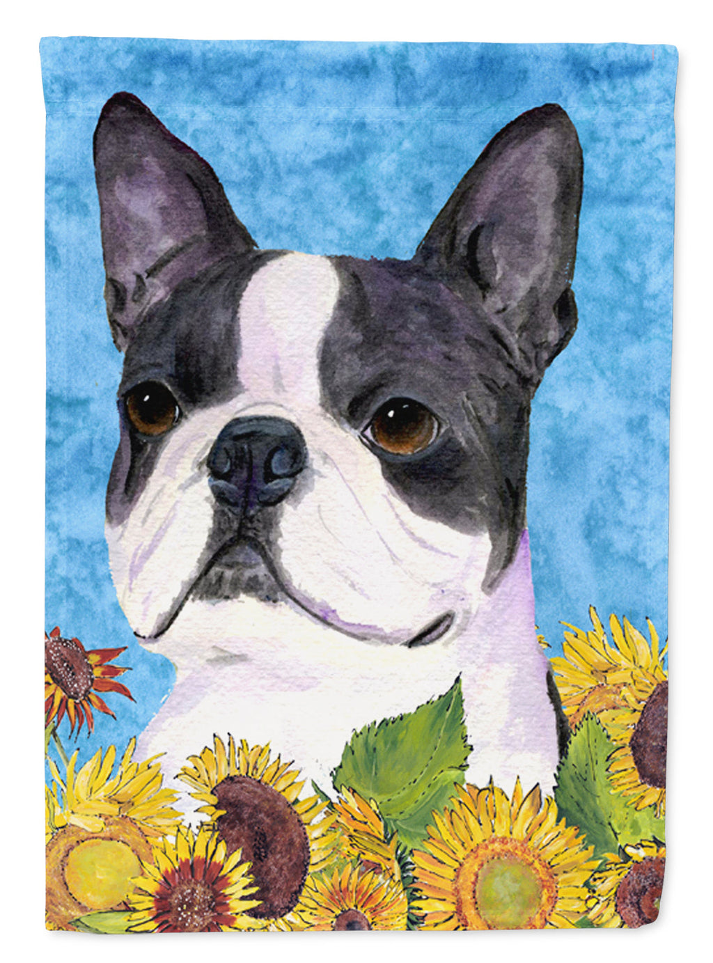 Boston Terrier in Summer Flowers House Flag 28x40 Porch Sleeve Pole Decorative Outside Yard Banner Artwork Wall Hanging, Polyester