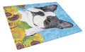 Boston Terrier in Summer Flowers Cutting Board Tempered Glass Kitchen Cutting Surface, Heat Resistant Chopping, Non-Slip Feet, Food Prep & Serving