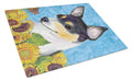 Fox Terrier in Summer Flowers Cutting Board Tempered Glass Kitchen Cutting Surface, Heat Resistant Chopping, Non-Slip Feet, Food Prep & Serving