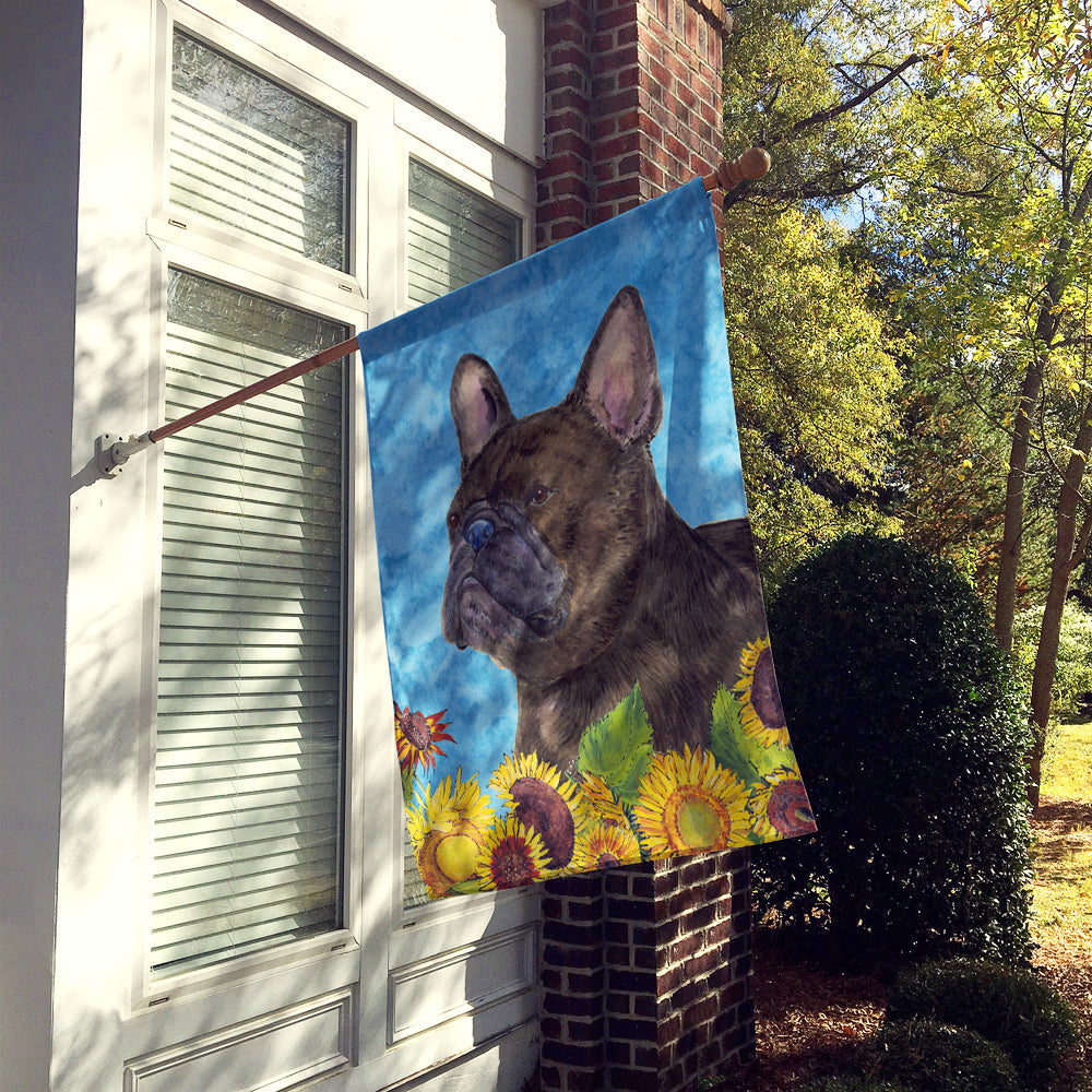 French Bulldog in Summer Flowers House Flag 28x40 Porch Sleeve Pole Decorative Outside Yard Banner Artwork Wall Hanging, Polyester