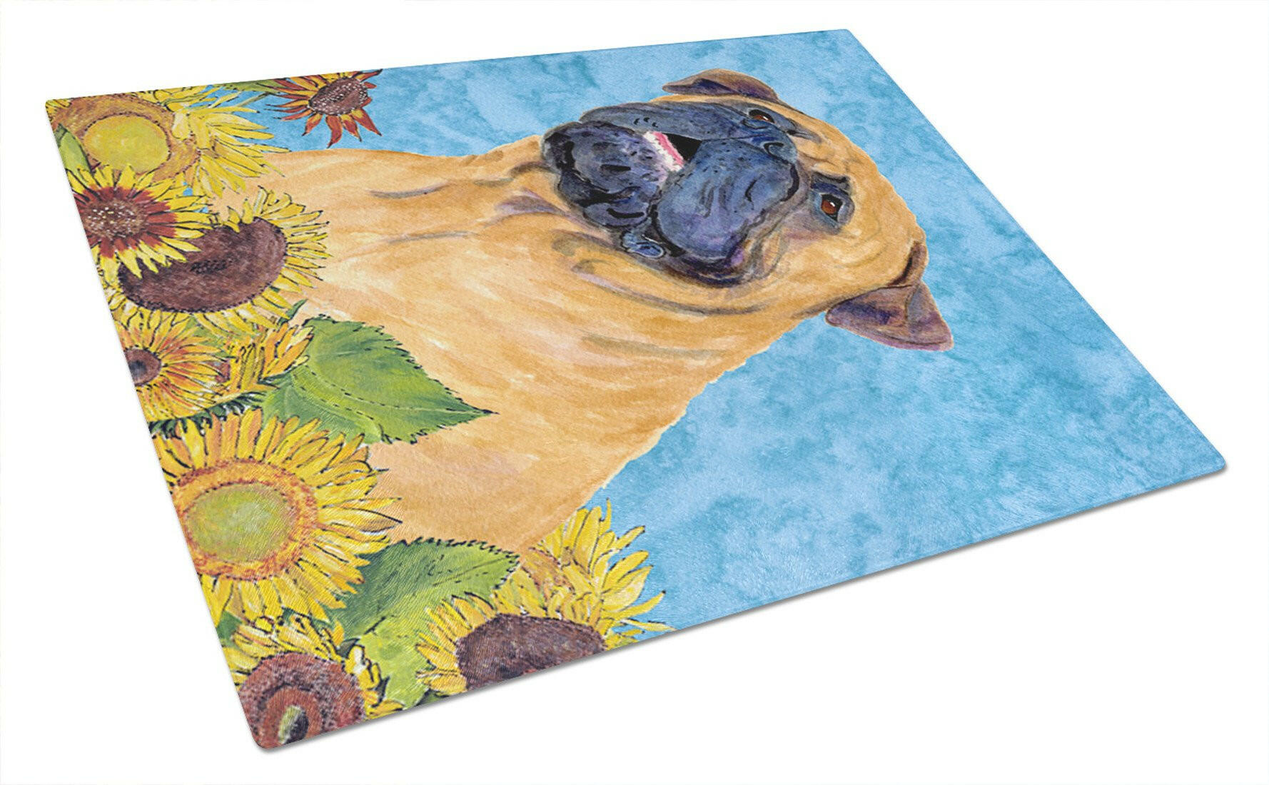 Bullmastiff in Summer Flowers Cutting Board Tempered Glass Kitchen Cutting Surface, Heat Resistant Chopping, Non-Slip Feet, Food Prep & Serving