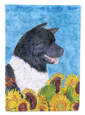 Akita in Summer Flowers House Flag 28x40 Porch Sleeve Pole Decorative Outside Yard Banner Artwork Wall Hanging, Polyester