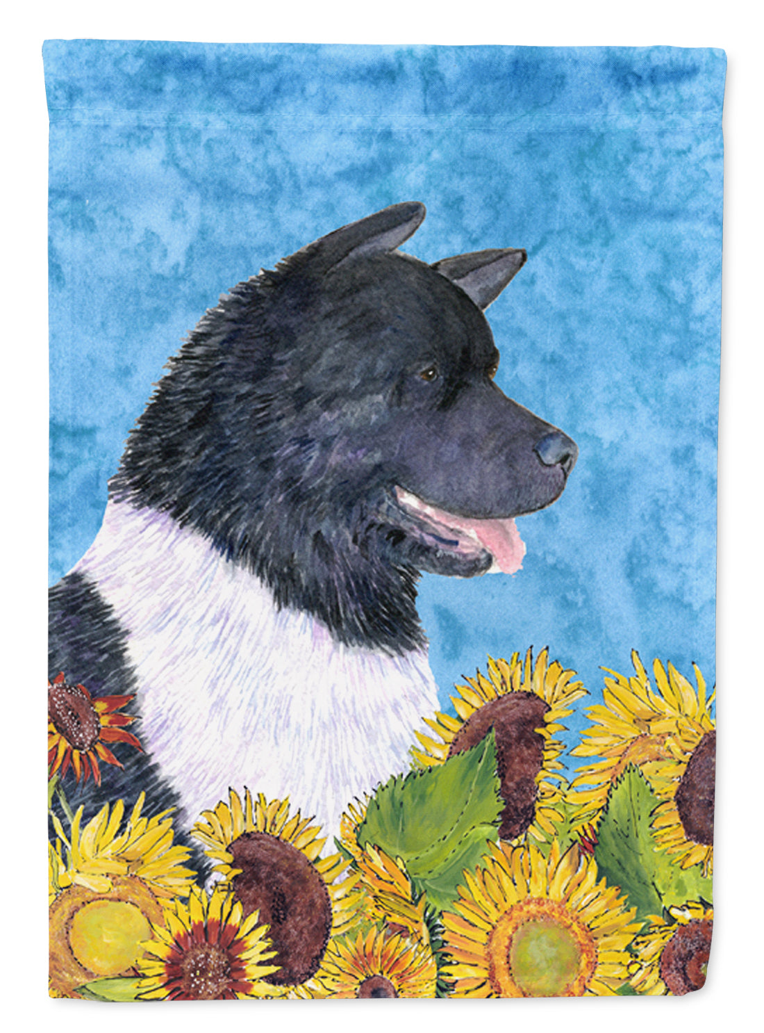 Akita in Summer Flowers House Flag 28x40 Porch Sleeve Pole Decorative Outside Yard Banner Artwork Wall Hanging, Polyester