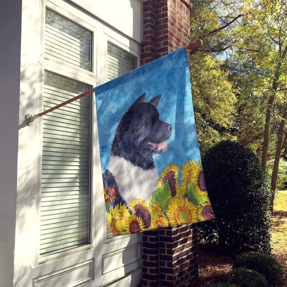 Akita in Summer Flowers House Flag 28x40 Porch Sleeve Pole Decorative Outside Yard Banner Artwork Wall Hanging, Polyester