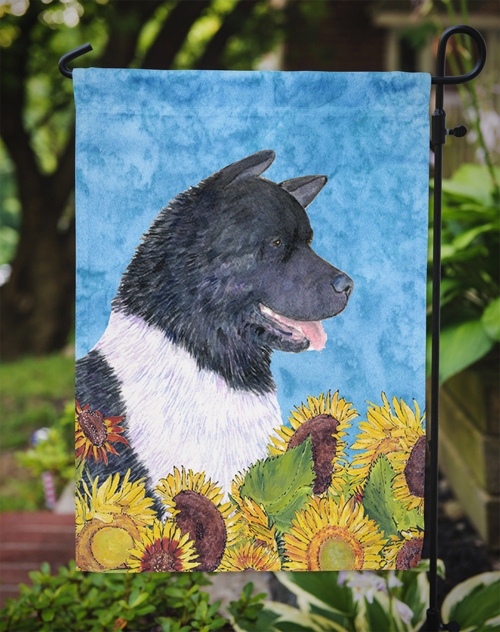Akita in Summer Flowers Garden Flag Mailbox Decorative Yard Banner Outside Patio Artwork for Flower Beds, Garden Size, Multicolor