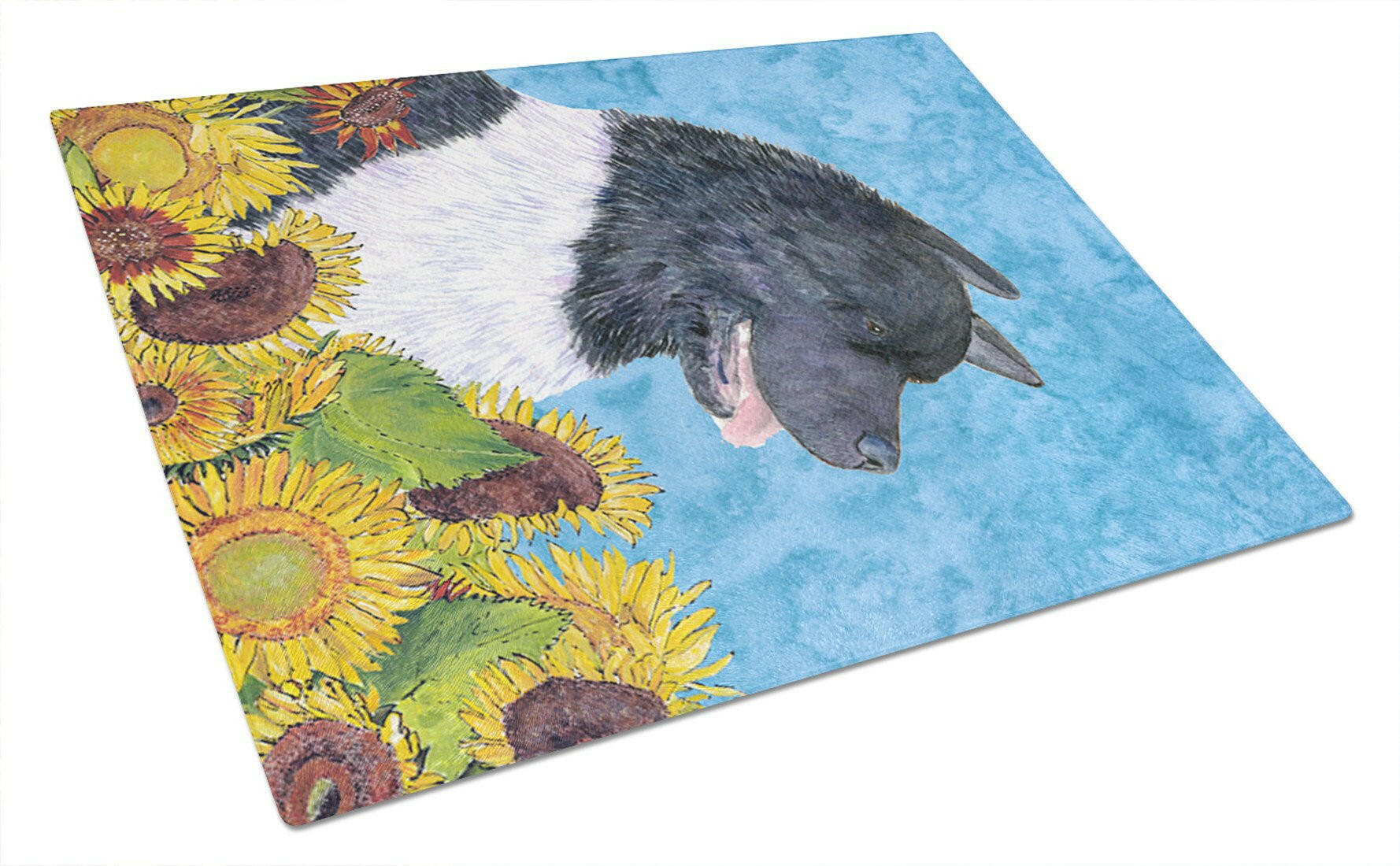 Akita in Summer Flowers Cutting Board Tempered Glass Kitchen Cutting Surface, Heat Resistant Chopping, Non-Slip Feet, Food Prep & Serving