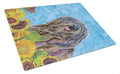 Bergamasco Sheepdog in Summer Flowers Cutting Board Tempered Glass Kitchen Cutting Surface, Heat Resistant Chopping, Non-Slip Feet, Food Prep & Serving