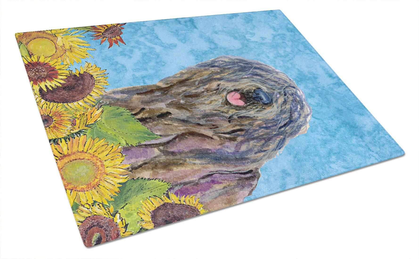 Bergamasco Sheepdog in Summer Flowers Cutting Board Tempered Glass Kitchen Cutting Surface, Heat Resistant Chopping, Non-Slip Feet, Food Prep & Serving