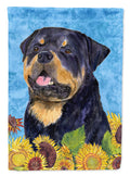 Rottweiler in Summer Flowers House Flag 28x40 Porch Sleeve Pole Decorative Outside Yard Banner Artwork Wall Hanging, Polyester