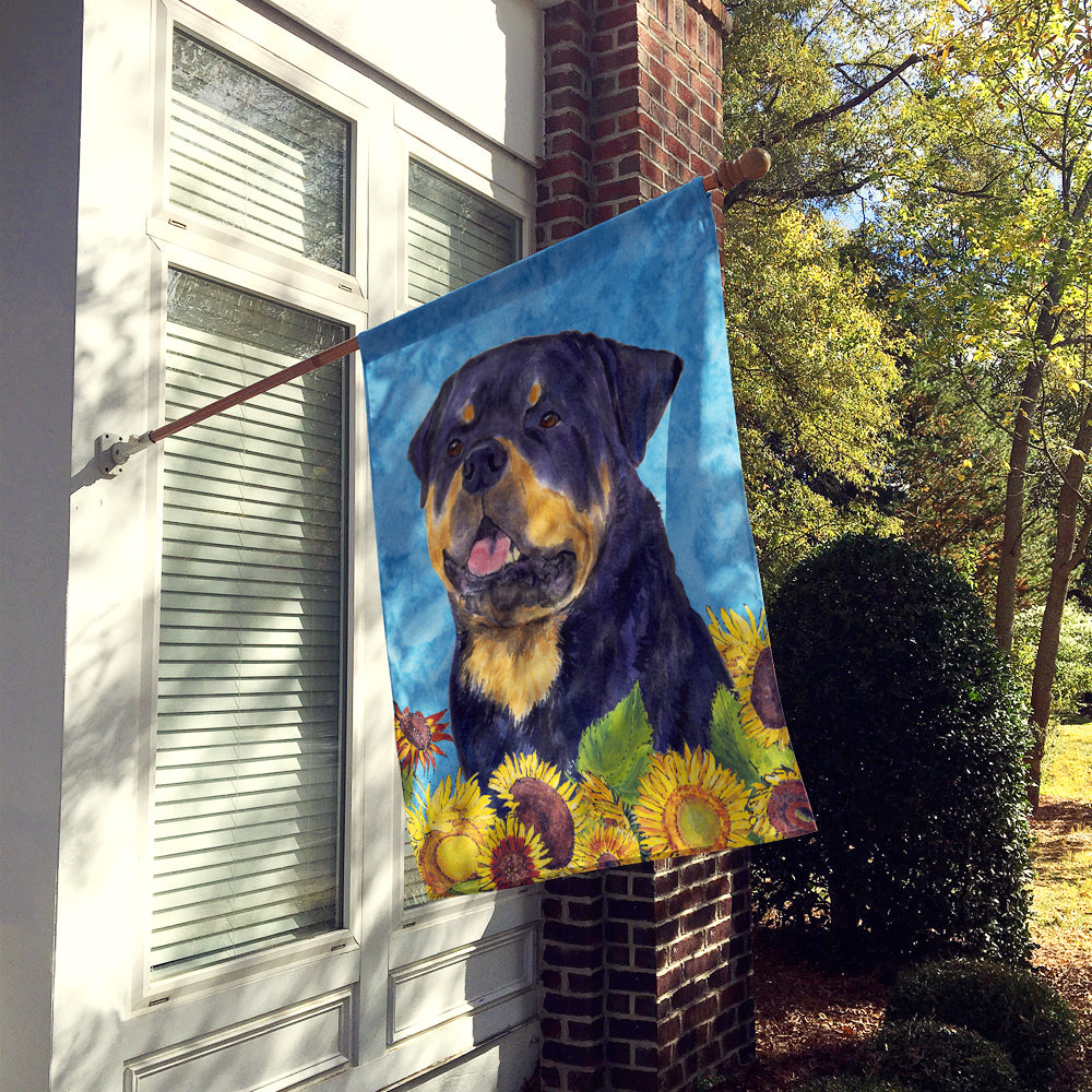 Rottweiler in Summer Flowers House Flag 28x40 Porch Sleeve Pole Decorative Outside Yard Banner Artwork Wall Hanging, Polyester