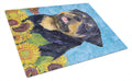 Rottweiler in Summer Flowers Cutting Board Tempered Glass Kitchen Cutting Surface, Heat Resistant Chopping, Non-Slip Feet, Food Prep & Serving