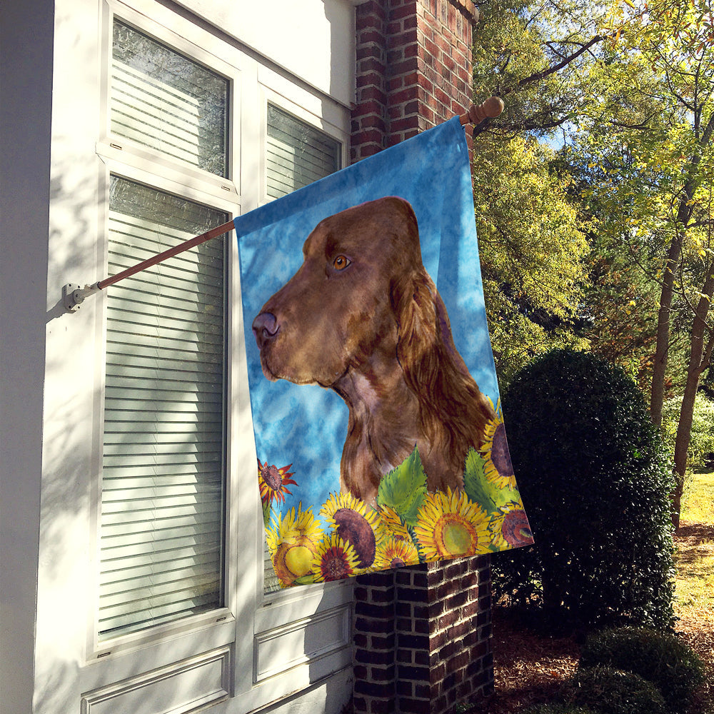Field Spaniel in Summer Flowers House Flag 28x40 Porch Sleeve Pole Decorative Outside Yard Banner Artwork Wall Hanging, Polyester