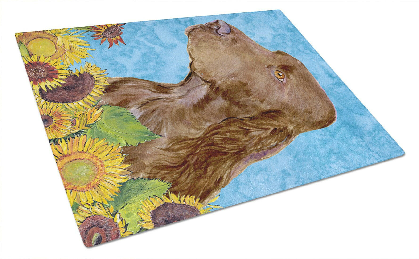 Field Spaniel in Summer Flowers Cutting Board Tempered Glass Kitchen Cutting Surface, Heat Resistant Chopping, Non-Slip Feet, Food Prep & Serving