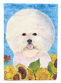 Bichon Frise in Summer Flowers House Flag 28x40 Porch Sleeve Pole Decorative Outside Yard Banner Artwork Wall Hanging, Polyester