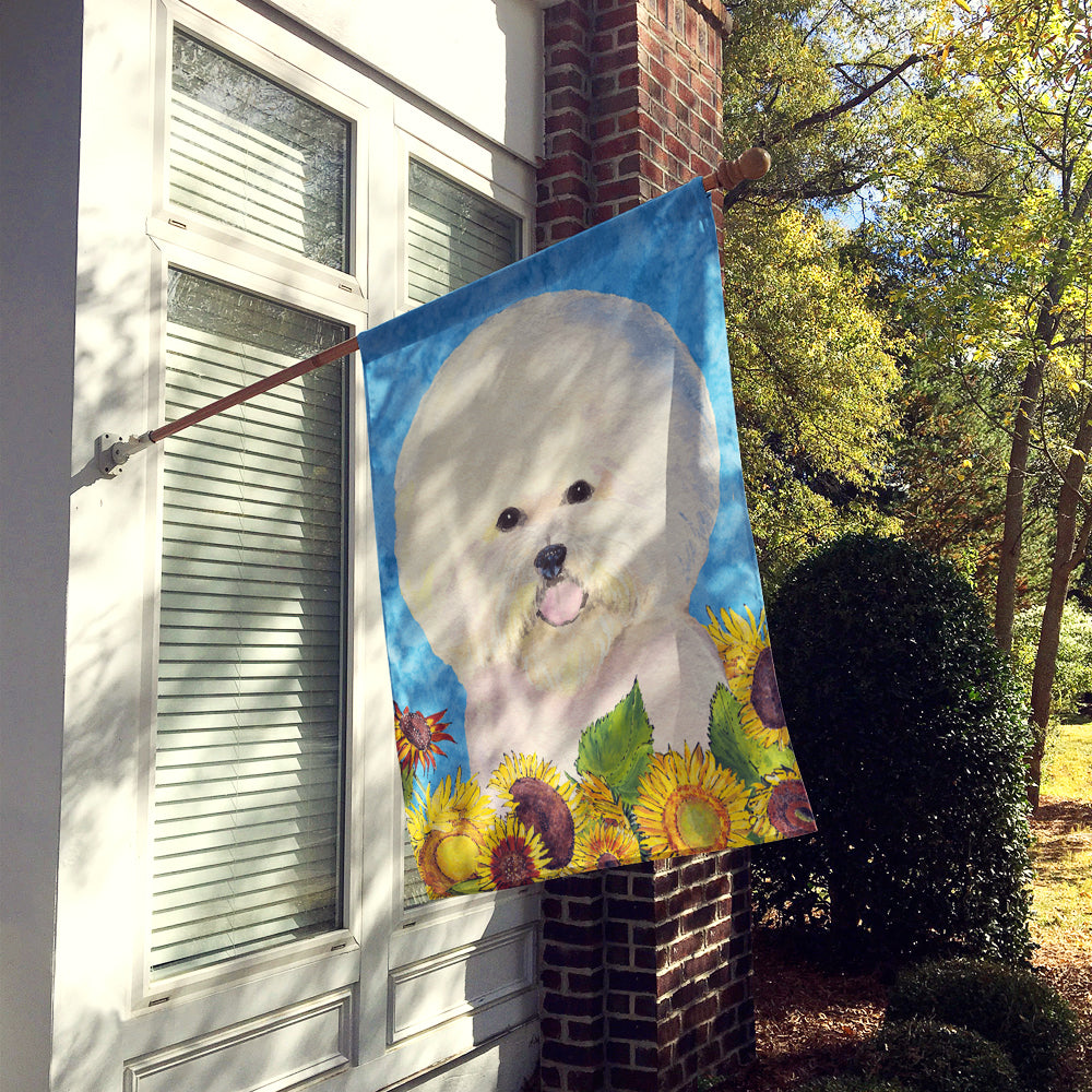Bichon Frise in Summer Flowers House Flag 28x40 Porch Sleeve Pole Decorative Outside Yard Banner Artwork Wall Hanging, Polyester