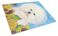 Bichon Frise in Summer Flowers Cutting Board Tempered Glass Kitchen Cutting Surface, Heat Resistant Chopping, Non-Slip Feet, Food Prep & Serving