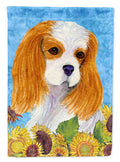 Cavalier Spaniel in Summer Flowers House Flag 28x40 Porch Sleeve Pole Decorative Outside Yard Banner Artwork Wall Hanging, Polyester