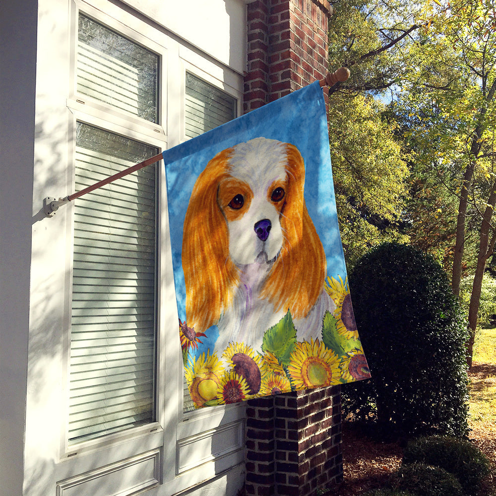 Cavalier Spaniel in Summer Flowers House Flag 28x40 Porch Sleeve Pole Decorative Outside Yard Banner Artwork Wall Hanging, Polyester