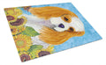 Cavalier Spaniel in Summer Flowers Cutting Board Tempered Glass Kitchen Cutting Surface, Heat Resistant Chopping, Non-Slip Feet, Food Prep & Serving
