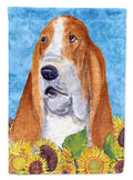 Basset Hound in Summer Flowers House Flag 28x40 Porch Sleeve Pole Decorative Outside Yard Banner Artwork Wall Hanging, Polyester