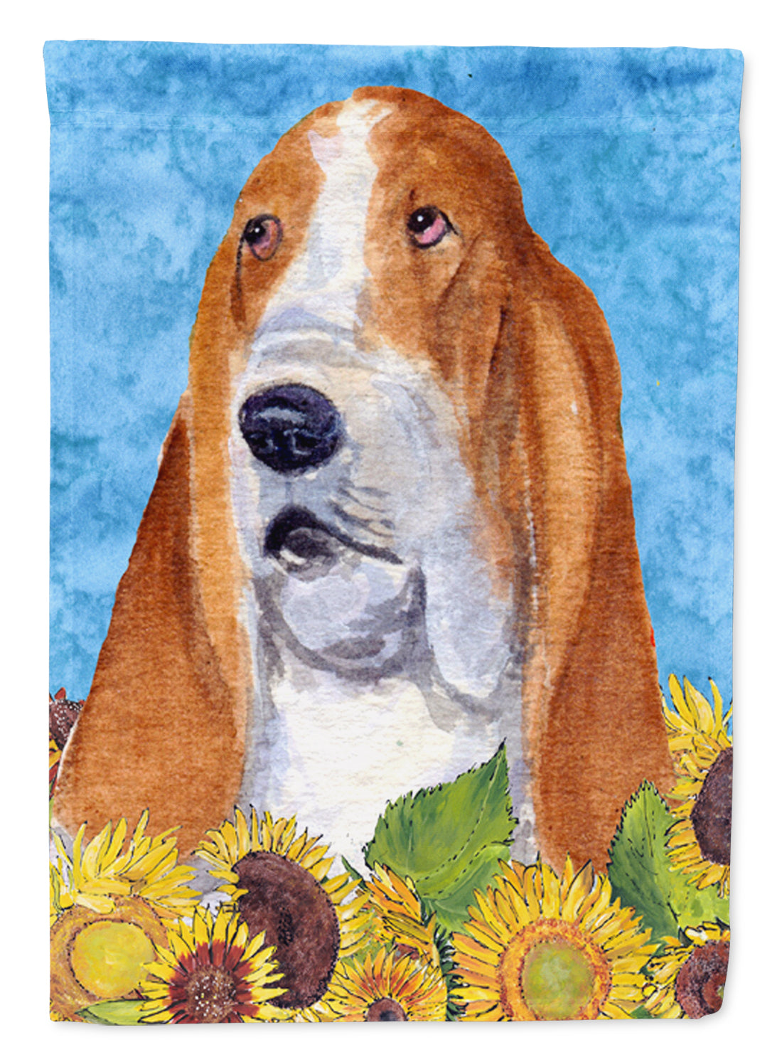 Basset Hound in Summer Flowers House Flag 28x40 Porch Sleeve Pole Decorative Outside Yard Banner Artwork Wall Hanging, Polyester